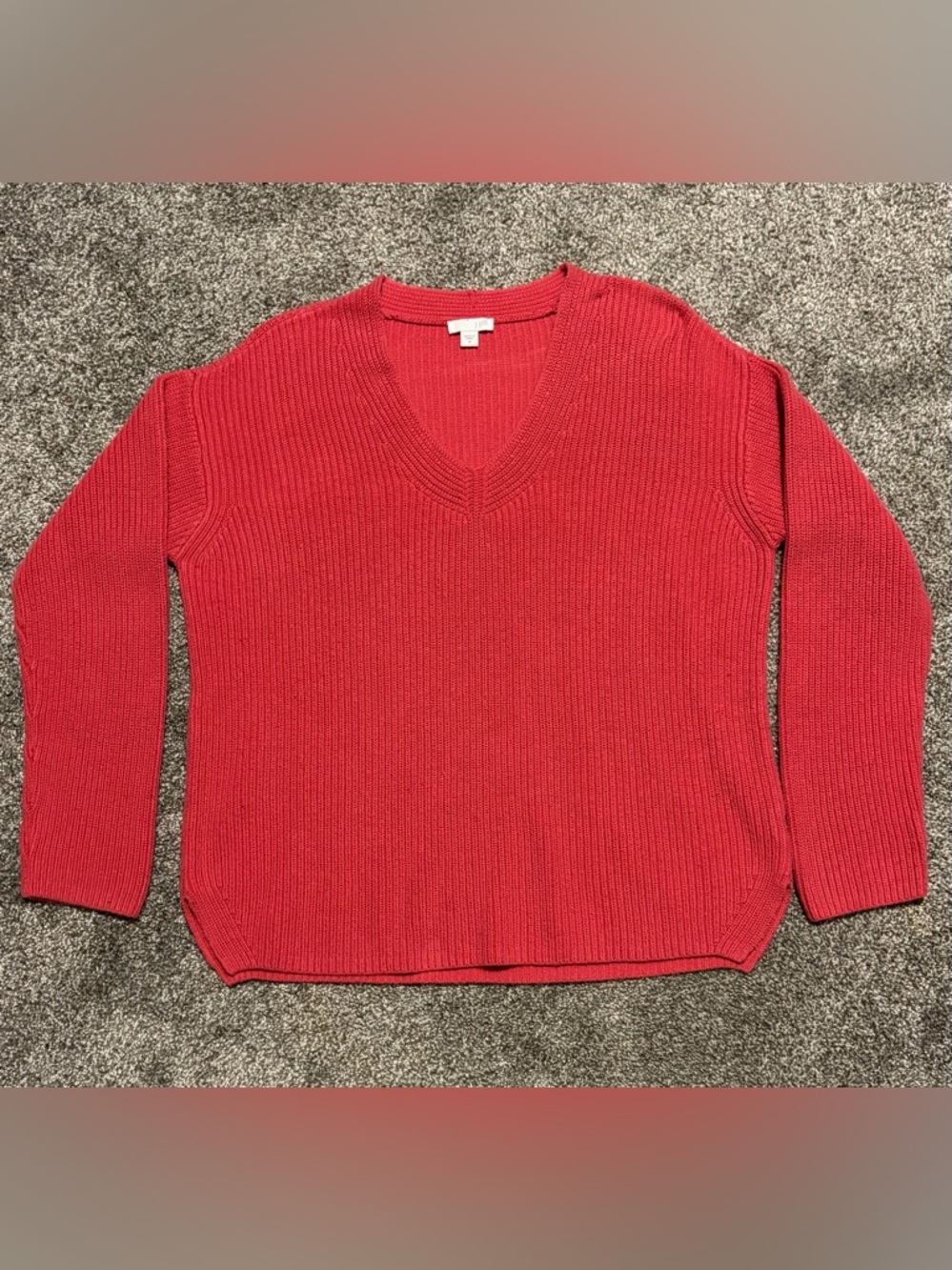 J. Jill Red Ribbed Knit V-Neck Long Sleeve Pullover Sweater Size M